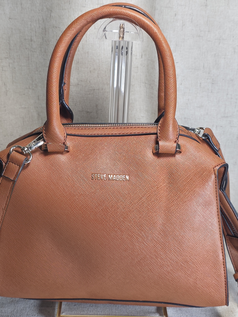 Steve Madden Cognac Textured Satchel with Detachable Strap